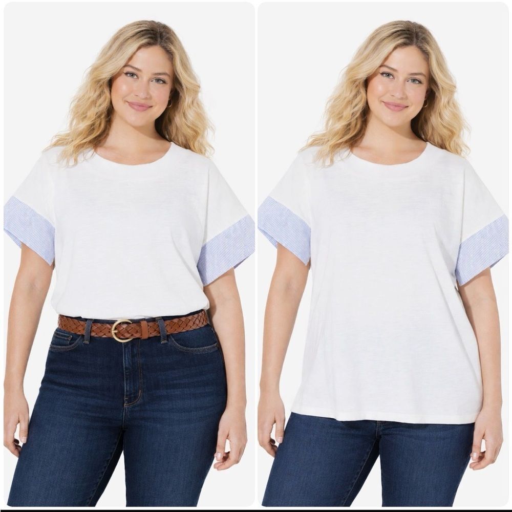 Ulla Popken  NWT 100% cotton White dressy T-shirt size 16/18